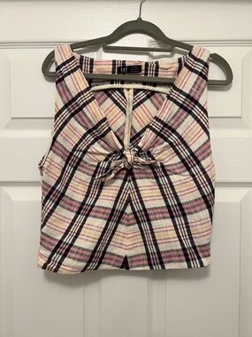 Zara Plaid Cotton Tie Top